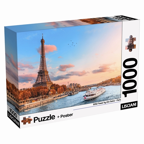 Puslespil med 1000 brikker - Eiffel tårnet - inkl. dobbeltsiddet plakat