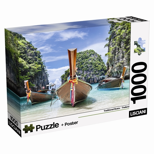 Puslespil med 1000 brikker - Både i Thailand - inkl. dobbeltsiddet plakat