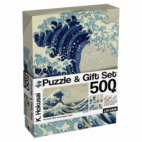 Katsushika Hokusai puslespil med 500 brikker - The Great wave off Kanagawa 4-i-1 sæt