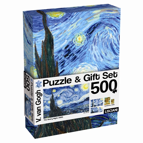 Van Gogh puslespil med 500 brikker - The scarry night 4-i-1 sæt
