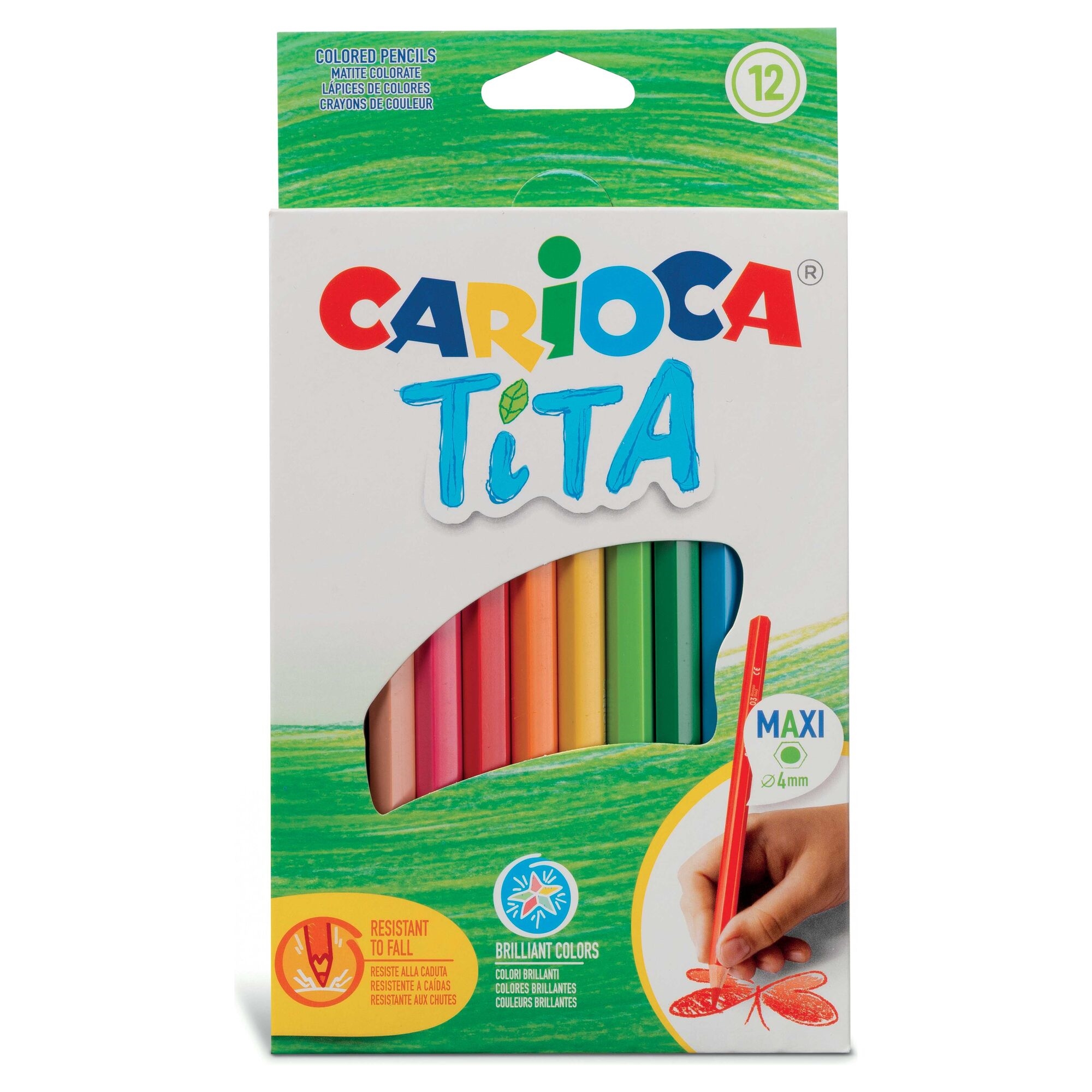 Carioca TiTA maxi farveblyanter - 12 farver med stærk 4 mm stift