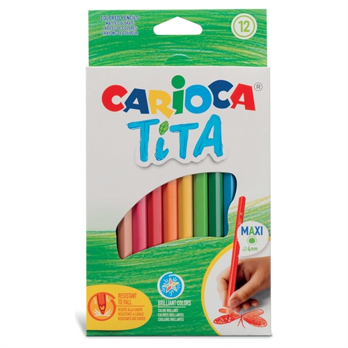 Carioca TiTA maxi farveblyanter - 12 farver med stærk 4 mm stift