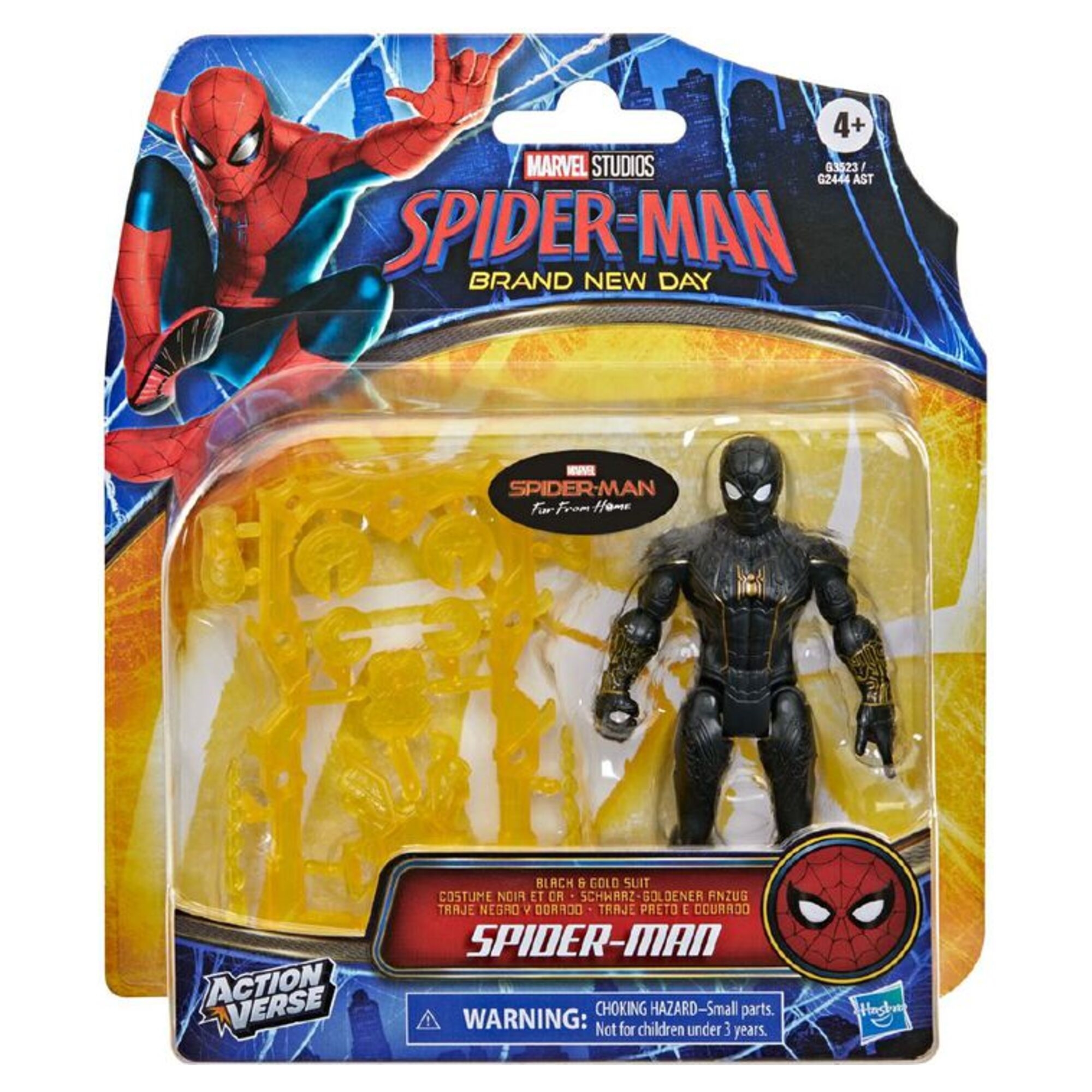 Spider-Man ActionVerse actionfigur i sort og guld dragt med tilbehør - 11 cm