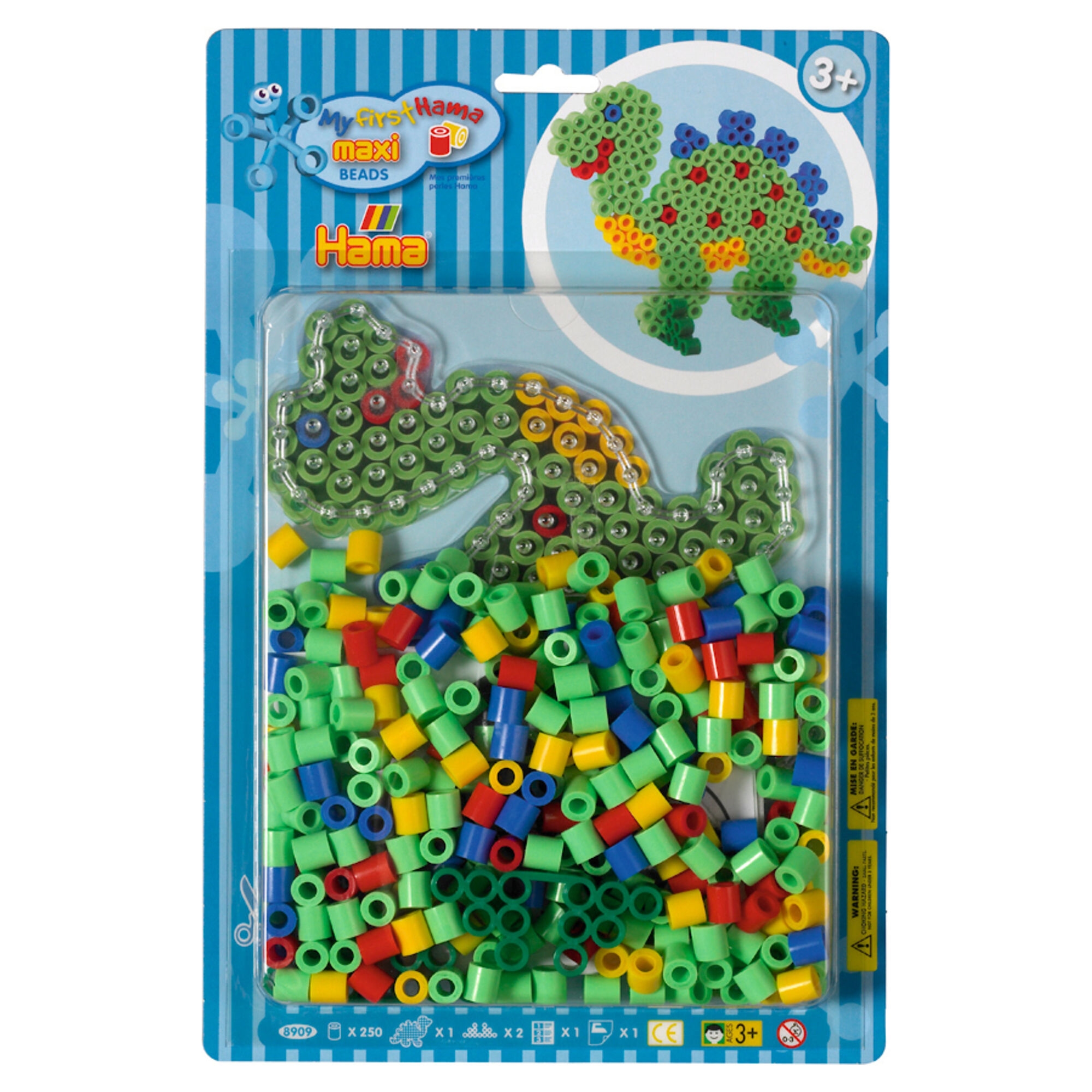 Hama Maxi perlesæt - 250 perler og 1 stiftplade - Dinosaur