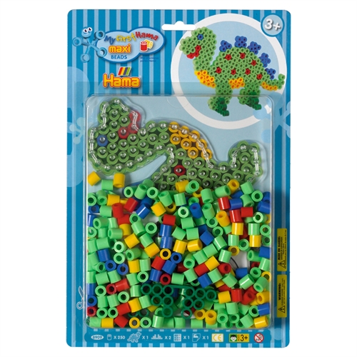 Hama Maxi perlesæt - 250 perler og 1 stiftplade - Dinosaur