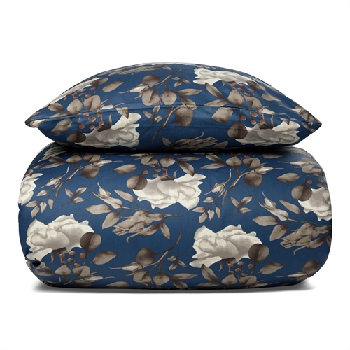 Blomstret sengetøj - 100% blødt bomuldssatin - 140x200 cm - Blå - By Night sengesæt - Blossom blue