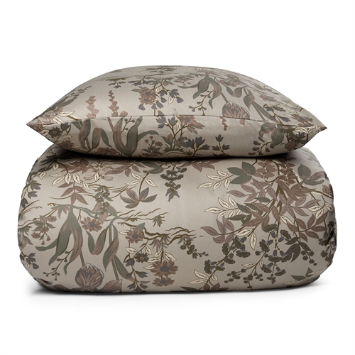Blomstret sengetøj - 100% Blødt bomuldssatin - 140x200 cm - Brun - By Night sengesæt - Wildflower 