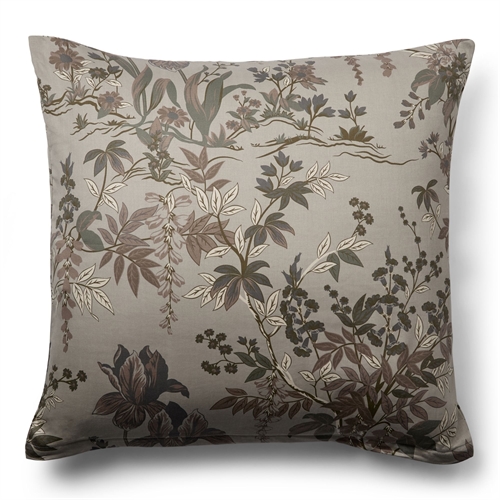 Blomstret pudebetræk 60x63 cm - 100% Blødt bomuldssatin - Brun - By Night - Wildflower 