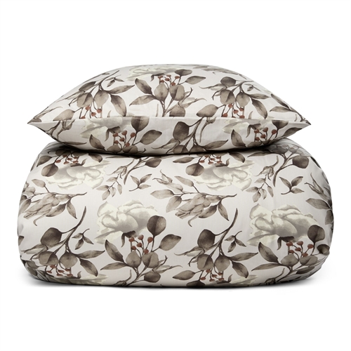 Blomstret sengetøj - 100% Blødt bomuldssatin - 140x200 cm - Grå - By Night sengesæt - Blossom grey