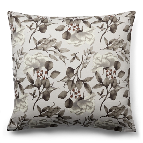 Blomstret pudebetræk 60x63 cm - 100% Blødt bomuldssatin - Grå - By Night - Blossom grey