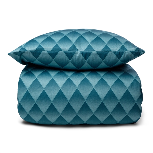 Sengetøj i 100% blødt og lækkert bomuldssatin - 200x220 cm - Harlekinmønster i en flot blå farve - Sengesæt fra By Night