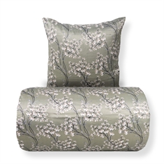 Sengetøj - Satin - Grønt vendbart blomstret design