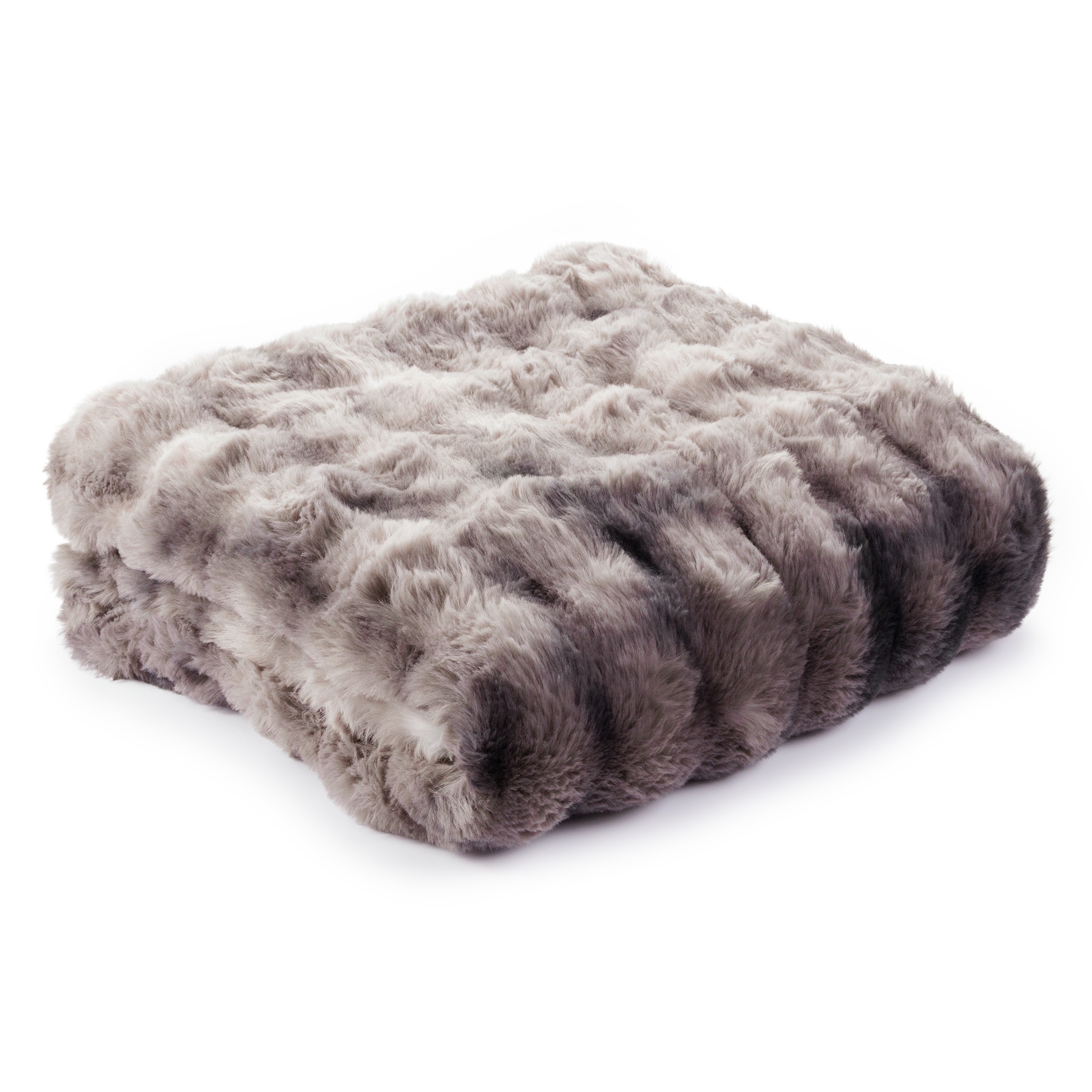 Fake fur sengetæppe med boblestruktur - 220x240 cm - Grå/hvid