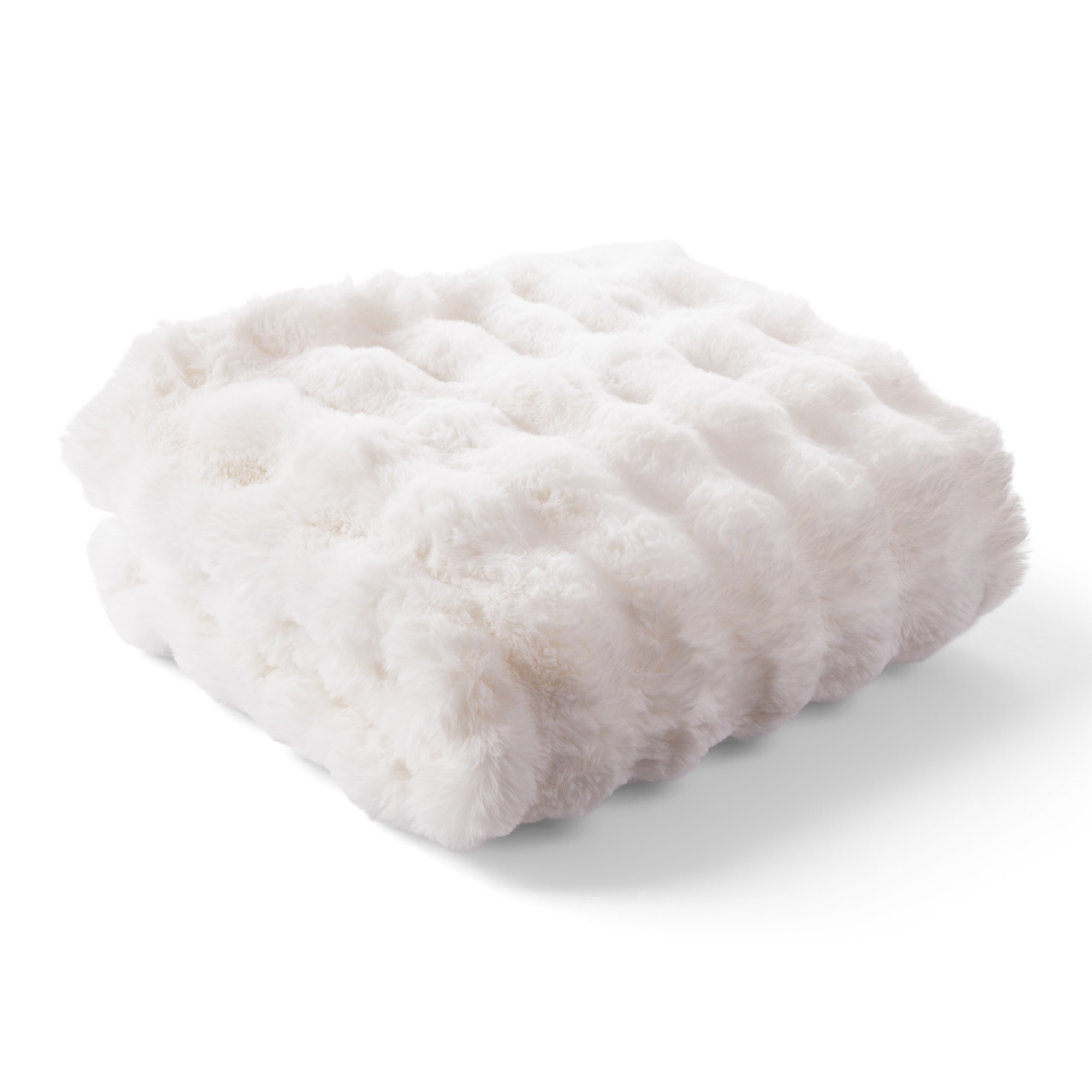 Fake fur sengetæppe med boblestruktur - 220x240 cm - Hvid