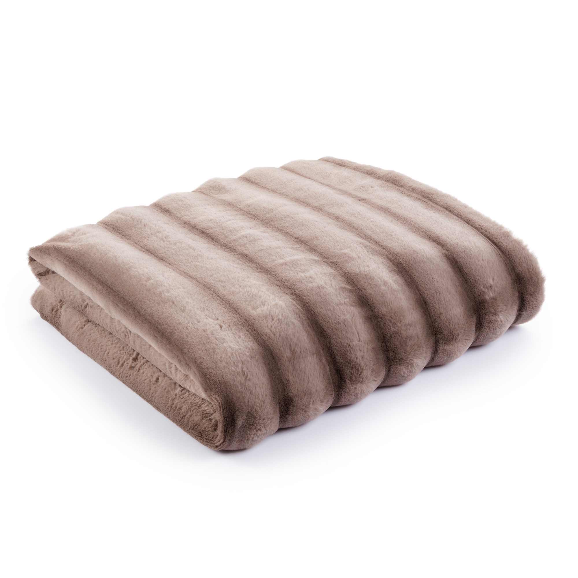 Fake fur plaid med stribet struktur - 135x190 cm - Brun
