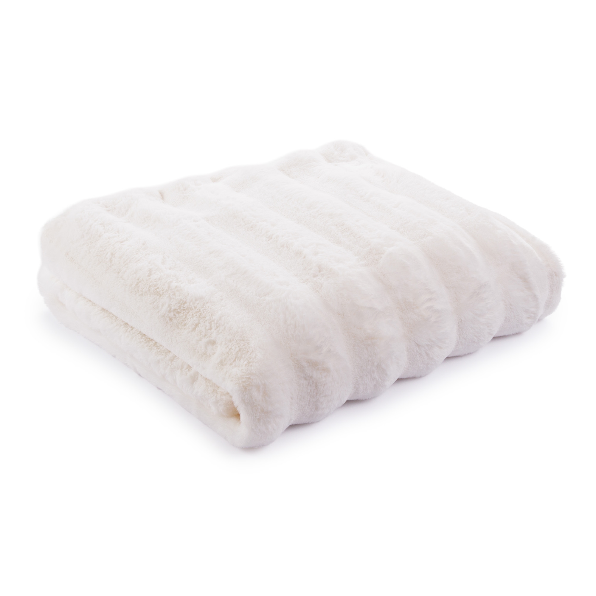 Fake fur plaid med stribet struktur - 135x190 cm - Hvid