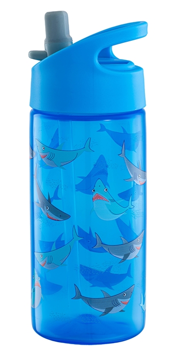 Blå drikkedunk med flipfunktion og sugerør - Blå med hajer