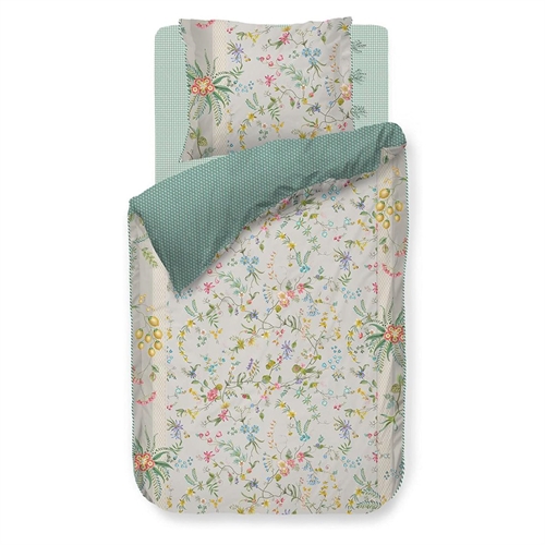 Blomstret sengetøj - 140x220 cm - Petites Fleurs Khaki - Sengelinned med dobbeltsidet design - 100% bomuld - Pip Studio