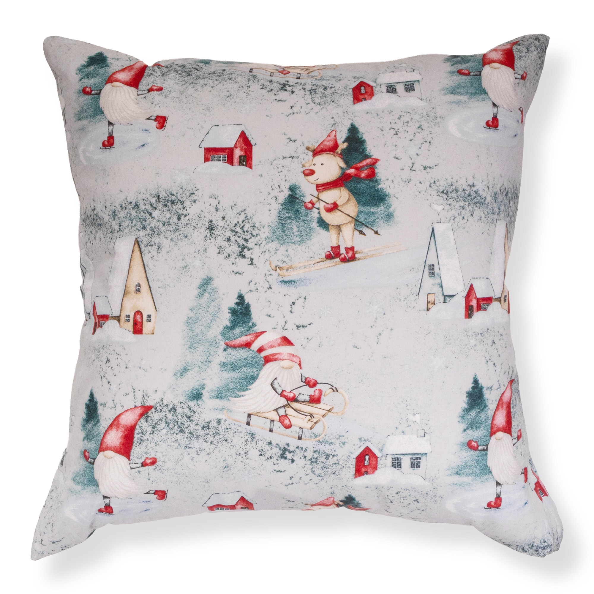 Pudebetræk 60x63 cm - 100% bomuld - Gråt med nisse design