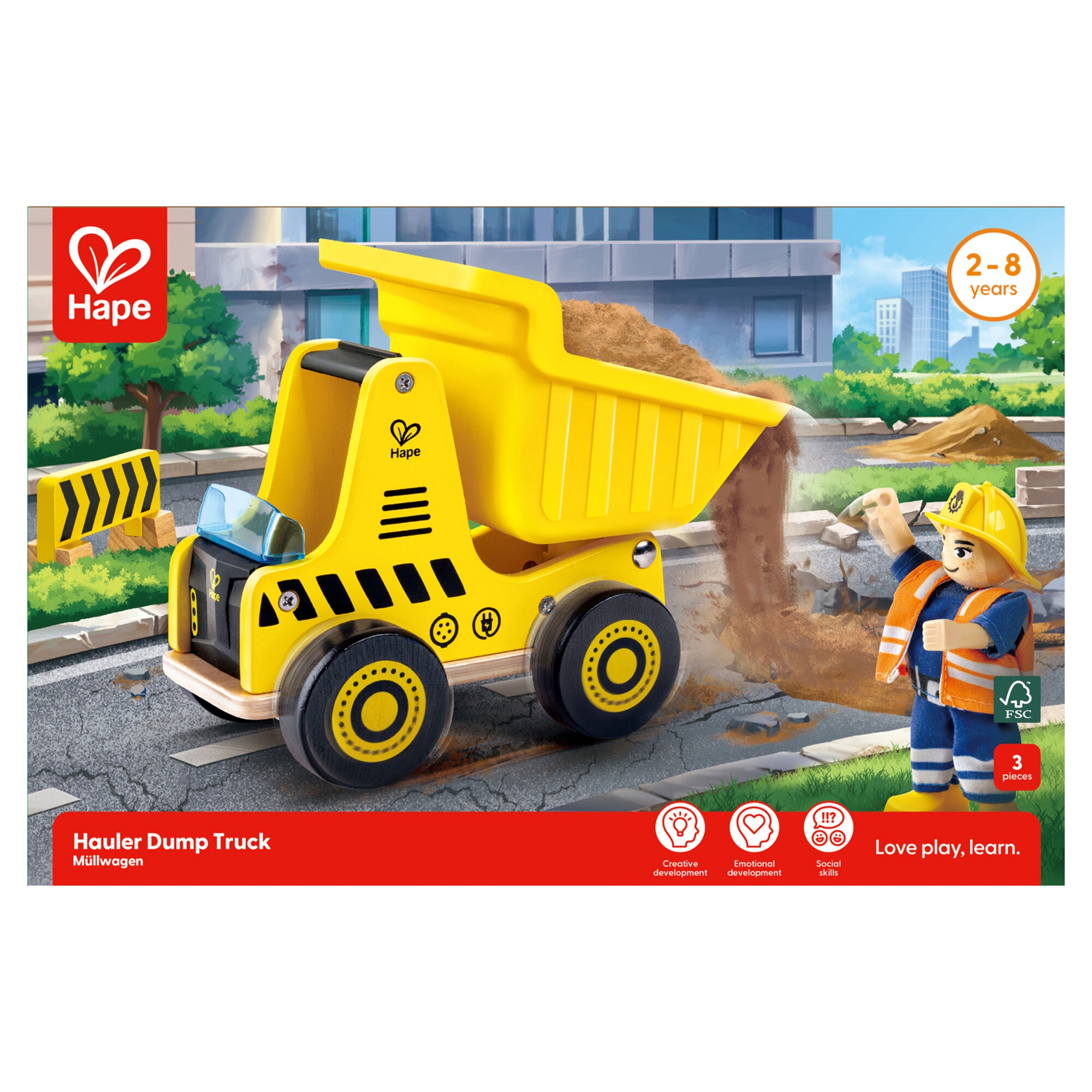 Hape lastbil med tippelad i træ - 3 dele - 21,4x16x12,9 cm