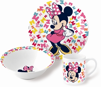 Minnie børneservice i keramik - Spisesæt i 3 dele til børn - Disney Minnie Mouse