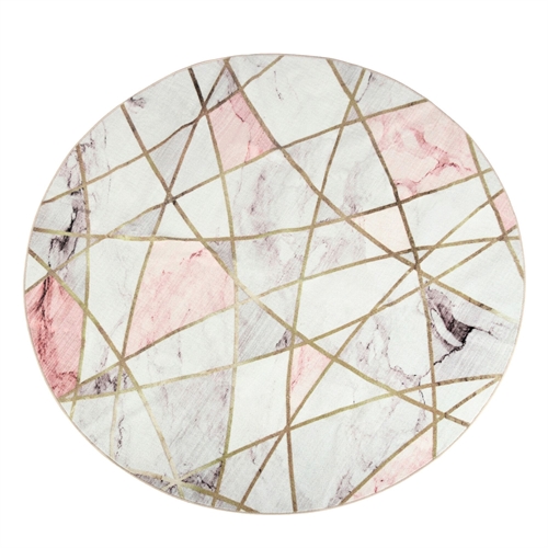  Rundt tæppe - Gulvtæppe Ø 160 cm -  Løs tæppe med skridsikker bagside - Hvidt tæppe med marmor effekt - Blødt gulvtæppe fra Nordstrand Home Agnes