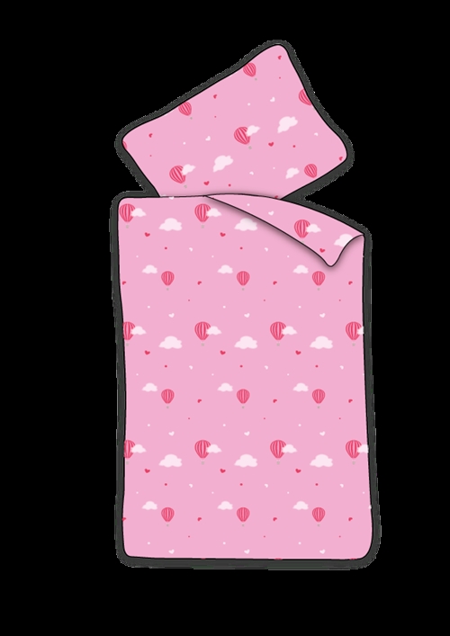 Baby sengetøj 70x100 cm - Lyserødt sengesæt med luftballoner - 100% blødt bomulds sengelinned