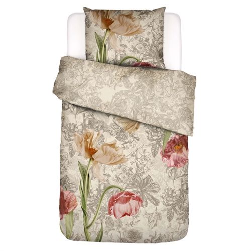 Essenza sengetøj - 140x200 cm - Annabel Vanilla - Vendbart sengesæt - 100% bomuldssatin - Blomstret sengetøj