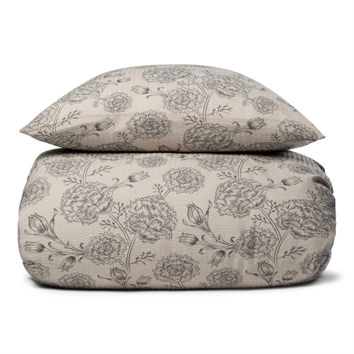 Bæk og Bølge sengetøj 140x200 cm - Sandfarvet blomstret sengesæt - 100% bomuld - Krepp sengelinned - By Night 