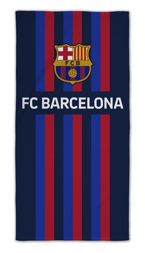 Stribet Barcelona håndklæde - 70x140 cm - 100% bomuld - Blødt badehåndklæde med den FC Barcelona logo