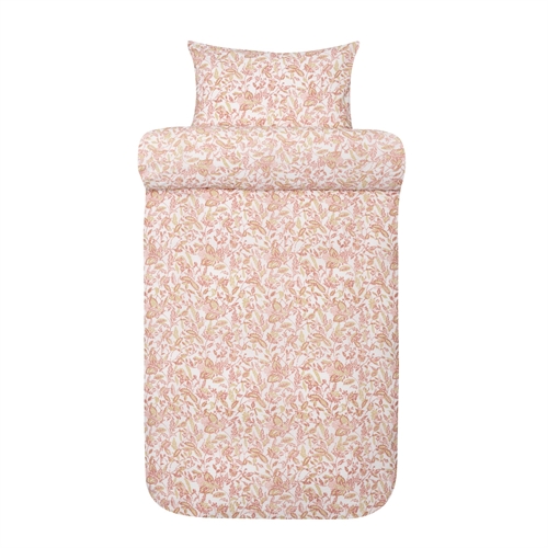 Vævet krepp sengetøj 140x220 cm - Lyserødt sengesæt med blade - 100% blød bomuld - Bæk og bølge sengelinned - Barbro Høie Of Scandinavia