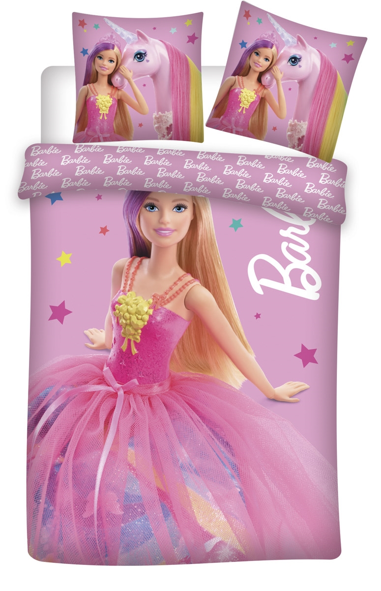 Barbie sengetøj - 100% bomuld - Junior sengetøj 100x140 cm - Barbie og stjerner