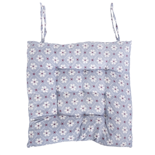 Stolehynde - 35x35x6 cm - Blå havehynde med blomster - Blød komfort hynde
