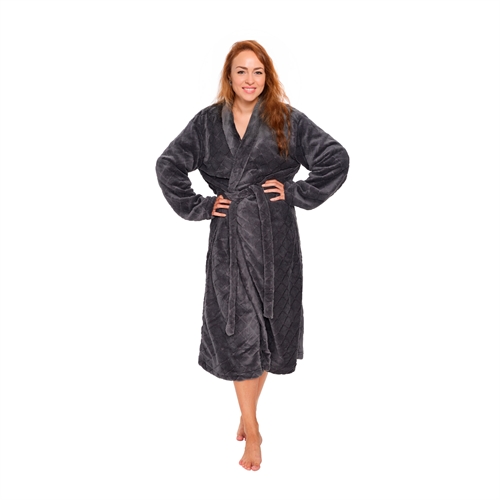 Morgenkåbe - Str. S/M - Antracitgrå - Coral fleece blød badekåbe - Borg Living