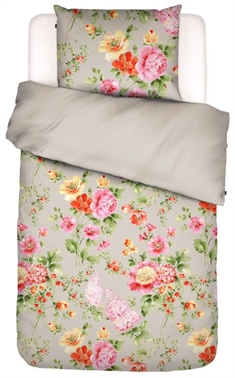 Blomstret sengetøj 140x200 cm - Claudi Stone - Vendbar sengesæt i 100% bomuldssatin - Essenza sengetøj