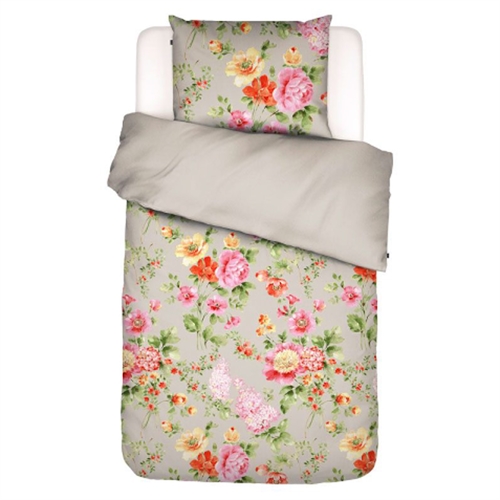 Blomstret sengetøj 140x220 cm - Claudi Stone - Vendbar sengesæt i 100% bomuldssatin - Essenza sengetøj