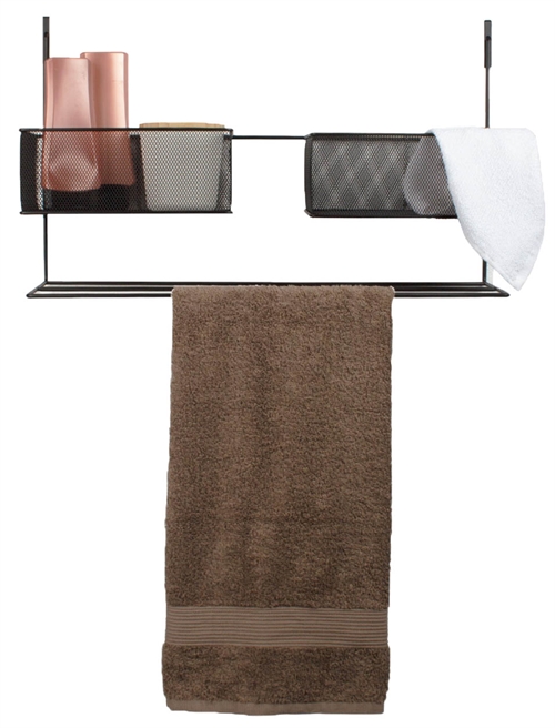  Hængeopbevaring - Smart opbevaring - Sort metal ophæng til dør med  2 kurve - Trådkurv