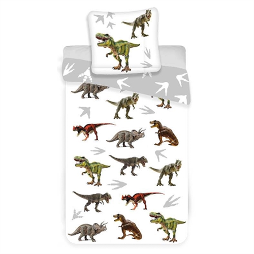 Junior sengetøj 100x140 cm - Dinosaurer sengesæt - 2 i 1 design - 100% bomulds sengelinned