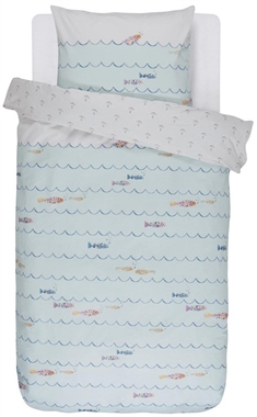 Junior sengetøj 100x140 cm - Lyseblå junior sengesæt med havet - 2 i 1 design- 100% bomuld - Covers & Co