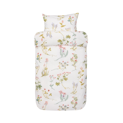 Vævet krepp sengetøj 140x200 cm - Hvidt sengesæt med blomster - 100% blød bomuld - Bæk og bølge sengelinned - Fiona Høie Of Scandinavia