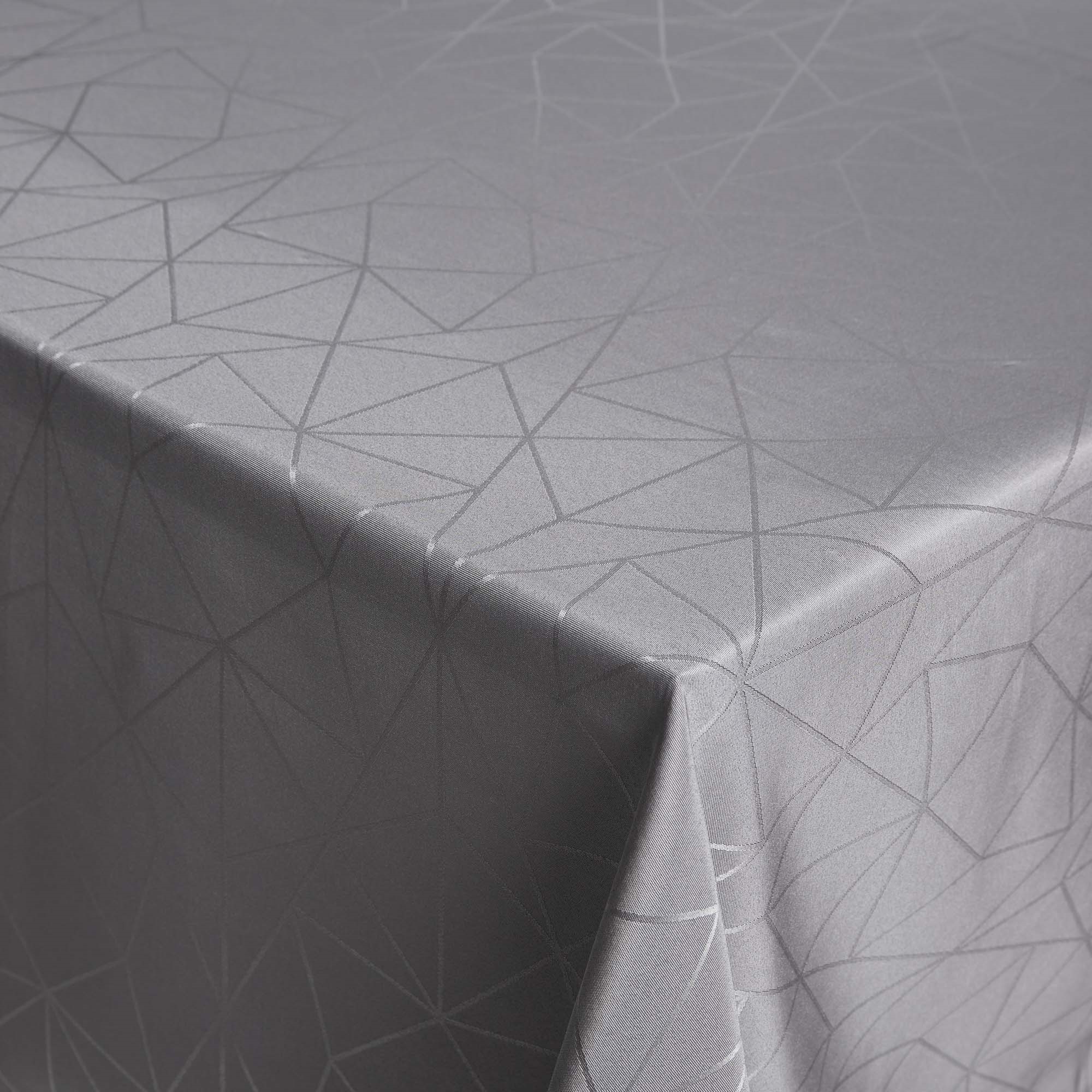 Borddug - 140x320 cm - Damask dug - Grå tekstildug - Jacquardvævet dug med geometrisk mønster - Lang dug