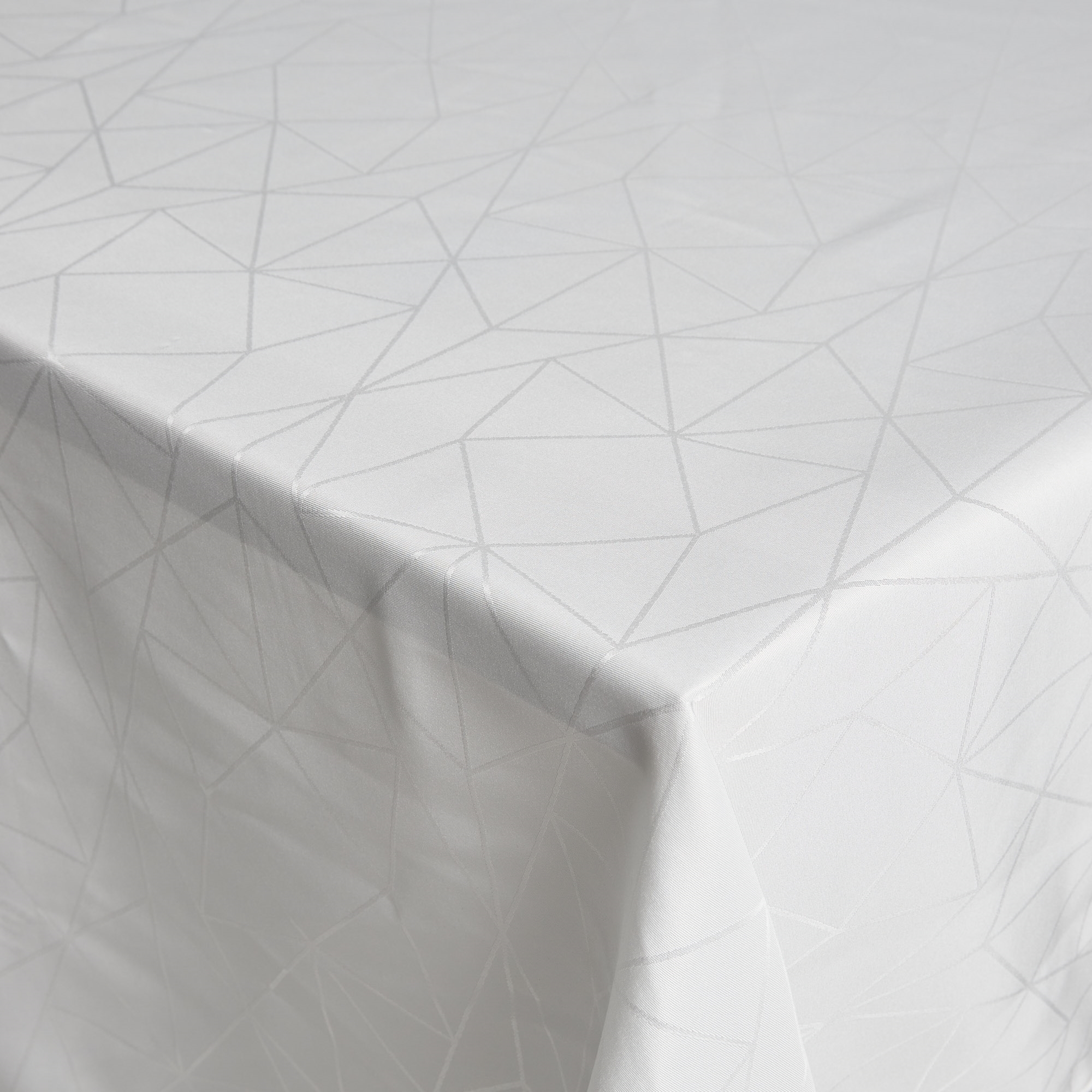 Borddug - 140x420 cm - Damask dug - Hvid tekstildug - Jacquardvævet dug med geometrisk mønster - Ekstra lang dug
