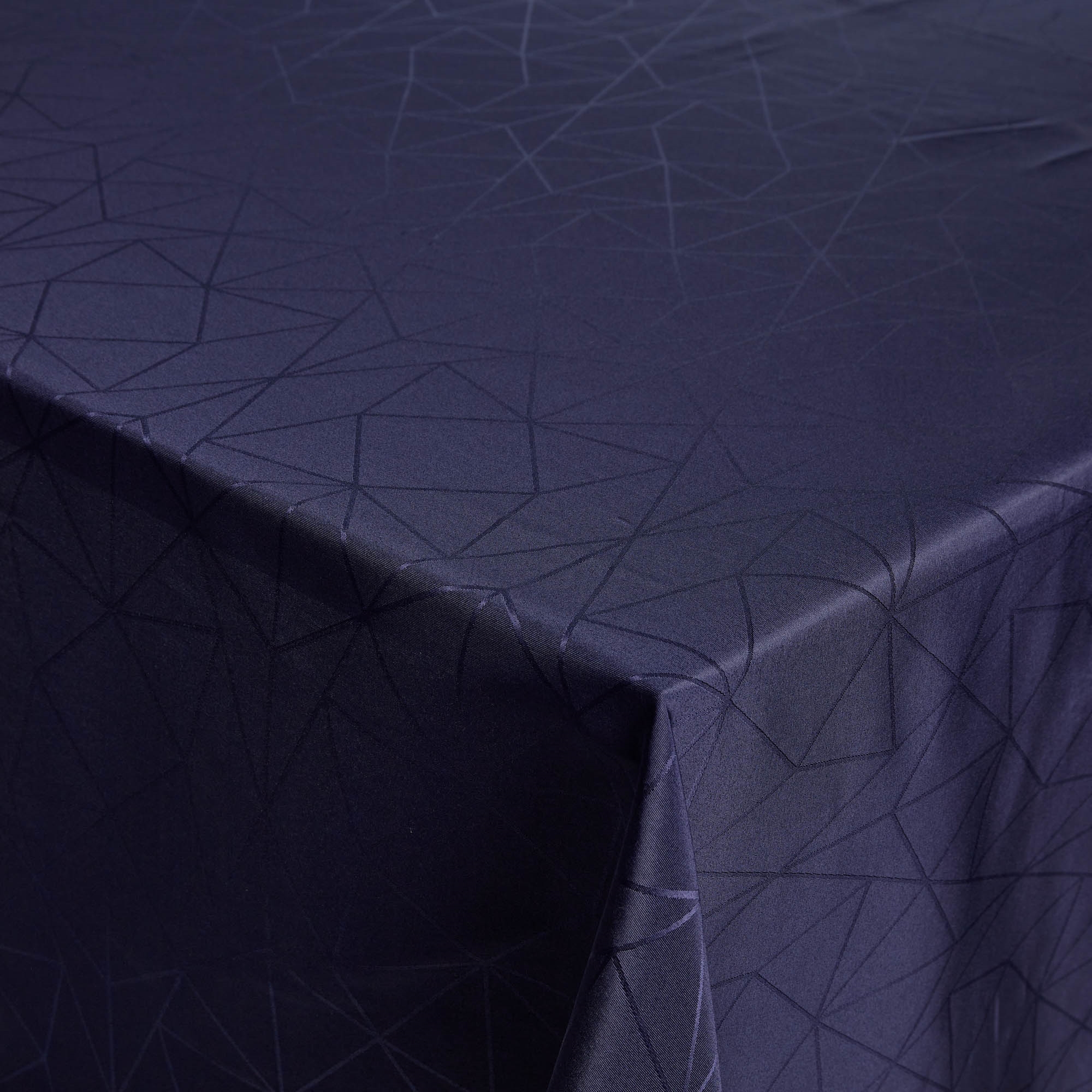 Borddug - 140x420 cm - Damask dug - Mørkeblå tekstildug - Jacquardvævet dug med geometrisk mønster - Ekstra lang dug
