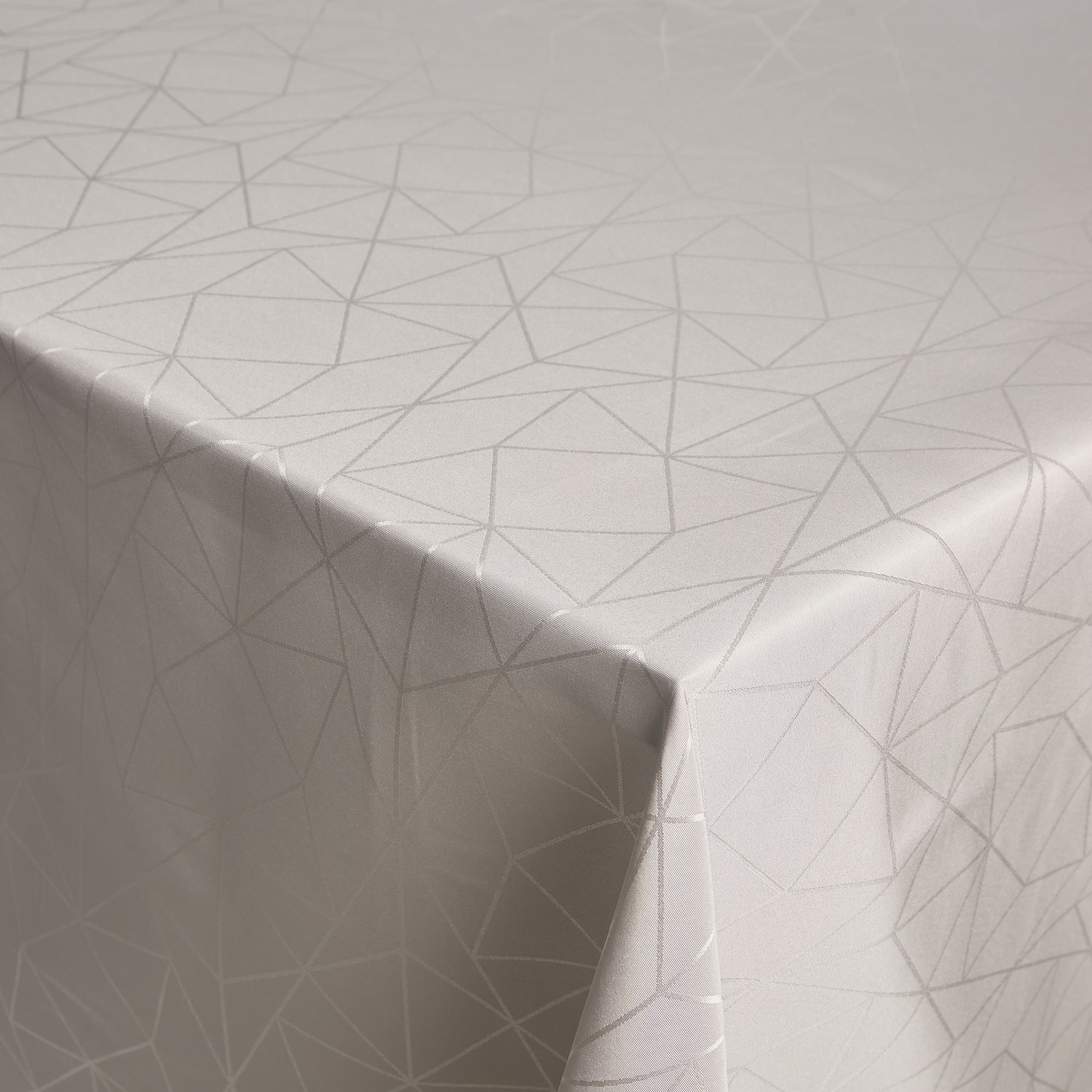 Borddug - 140x420 cm - Damask dug - Sandfarvet tekstildug - Jacquardvævet dug med geometrisk mønster - Ekstra lang dug