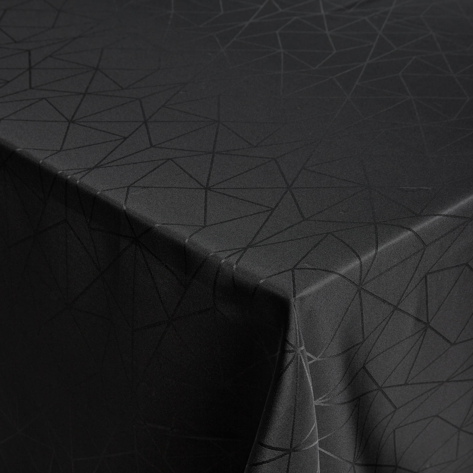 Borddug - 140x420 cm - Damask dug - Sort tekstildug - Jacquardvævet dug med geometrisk mønster - Ekstra lang dug