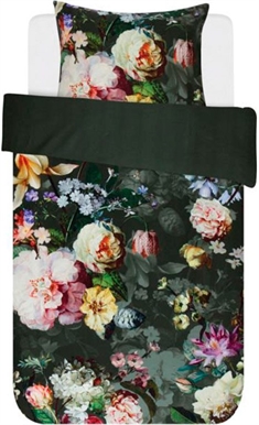 Blomstret sengetøj 140x220 cm - Fleur Green - Grønt sengetøj - 2 i 1 design - 100% bomuldssatin - Essenza