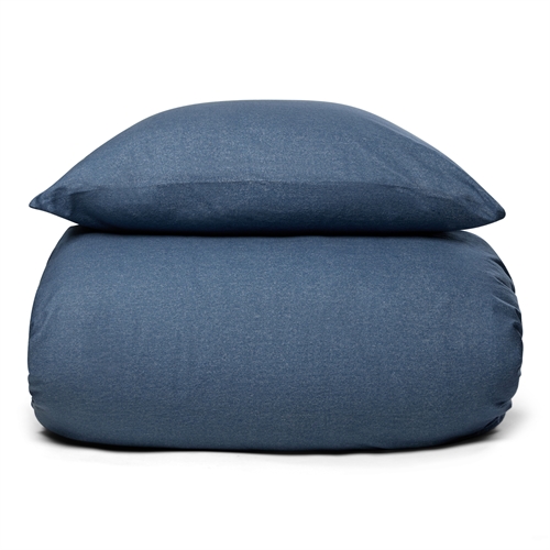 Flonel sengetøj 140x200 cm - Blødt ensfarvet sengesæt - Blue Melange - 100% bomuldsflonel - By Night sengelinned