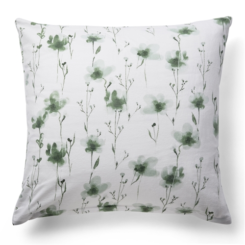 Flonel pudebetræk 60x63 cm - Blødt blomstret pudebetræk - Flower Green - 100% Bomuldsflonel - By Night hovedpudebetræk