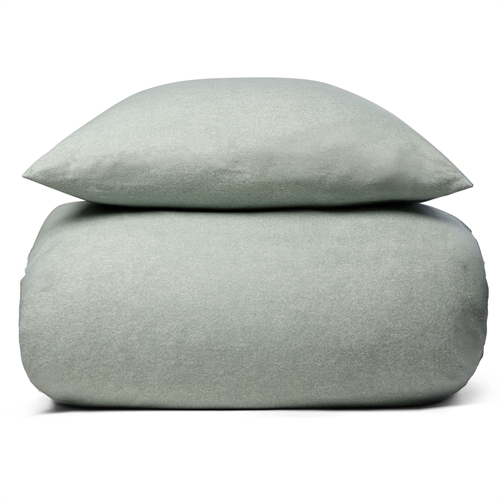 Flonel sengetøj 150x210 cm - Blødt ensfarvet sengesæt - Green Melange - 100% bomuldsflonel - By Night sengelinned