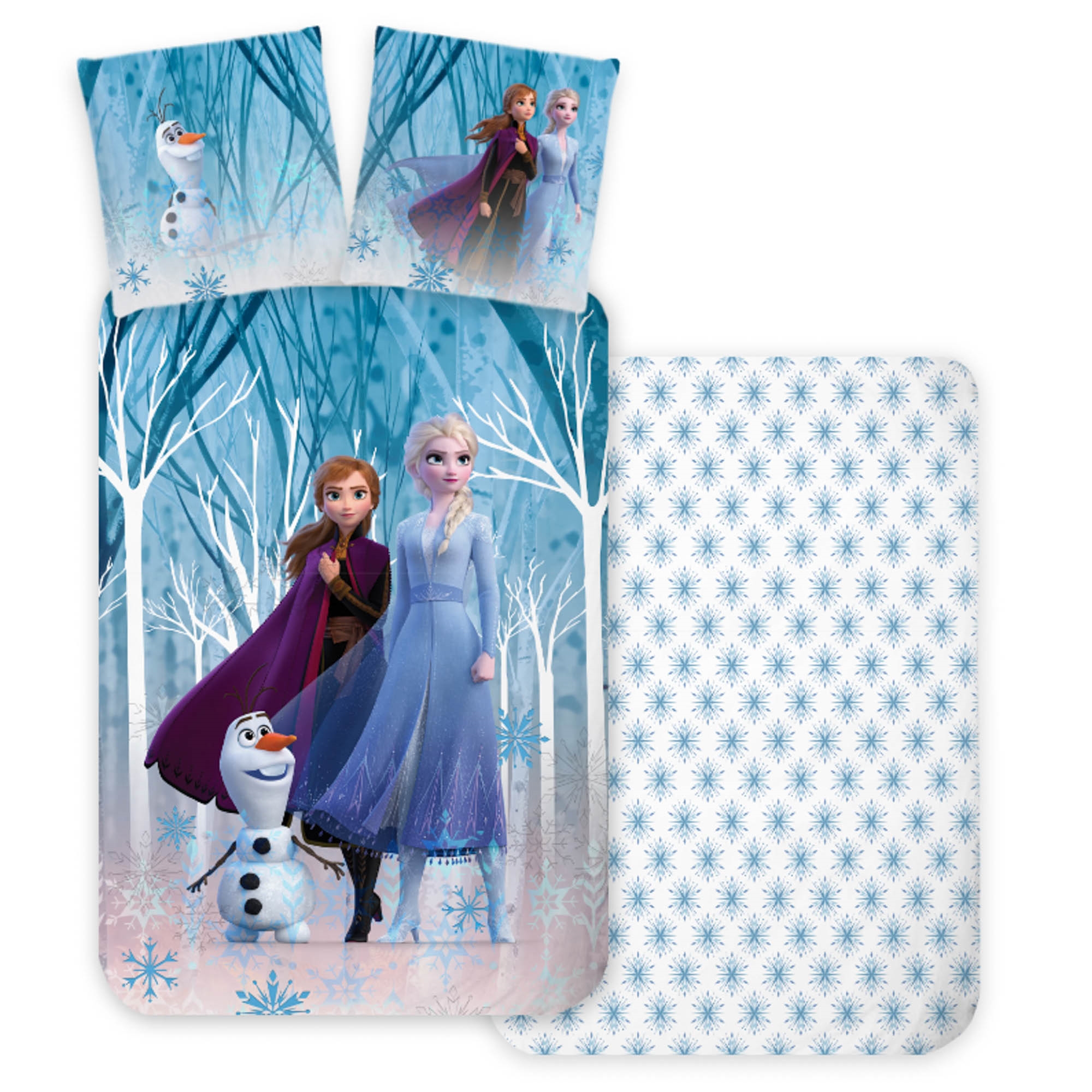Frost sengetøj - Vendbart sengesæt med Anna, Elsa og Olaf - 100% blødt bomulds sengelinned